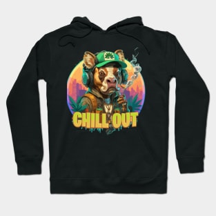 Urban Style Bull Wearing Headphones and smoking Hoodie